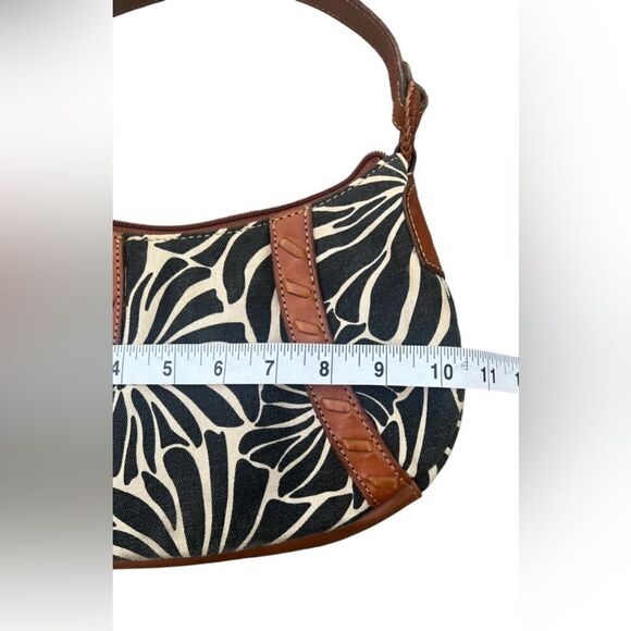 FOSSIL Black Cream Print Linen Canvas Leather Strap Hobo Shoulder Bag - Picture 7 of 7
